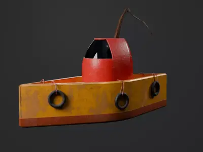 Stylized TugBoat Game Ready UV Unwrapped PBR Textured Low-poly 3D model