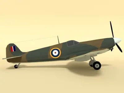 Low Poly Cartoon Supermarine Spitfire MKII  Airplane Low-poly 3D model