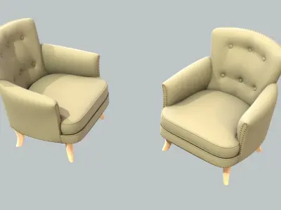 Vintage Chair Heather Grey Wool Upholstery Birch Natural Legs 3D model