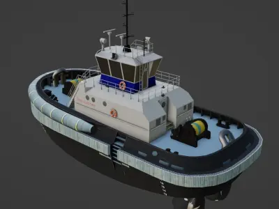 Fully electric tugboat 3D model low-poly Low-poly 3D model
