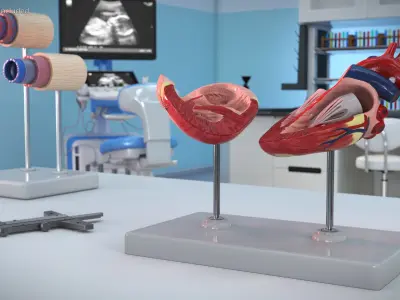  Dog Heart Interior Structure Display on Stand 