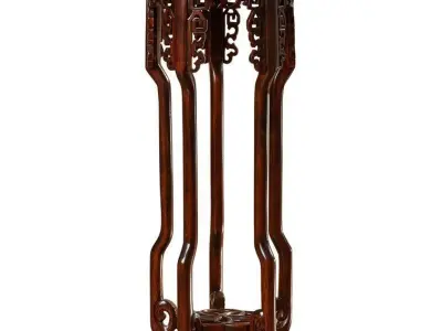 Round Pedestal Mahogany Plant Stand 3D model