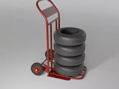 Wheel hand truck with tires 3D model
