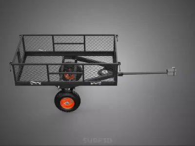 BLACK MESH TRAILER CART TOWING TRACTOR WAGON TROLLEY DOLLY FARM 3D model