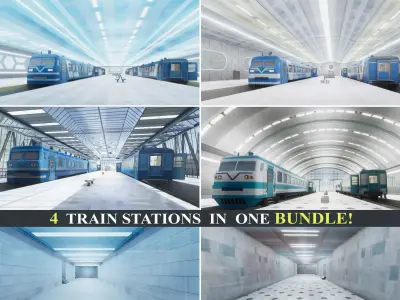 Train Stations Pack - 4 Scenes Low-poly 3D model