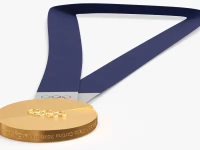 Official Olympic Winner Gold Medal Blue Strap 3D model