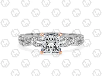 Ring 148 Princess shape twisted shank pave set ring 3D print model