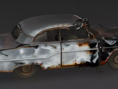 Realistic Severely Crushed 1950s Sedan 3D Model Low-poly 3D model