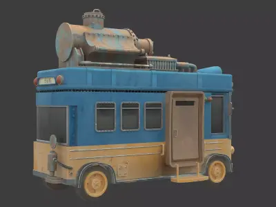 Stylized Post Apocalyptic Bus  Low-poly 3D model