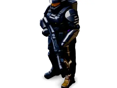 SciFi Futuristic Soldier with Rifle Low-poly 3D model