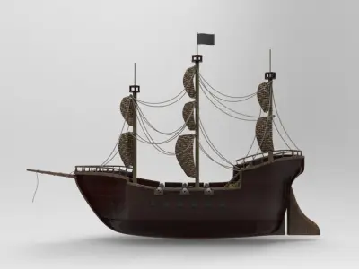 Free Game ready old Watercraft Sailing boat Low-poly 3D model Low-poly 3D model