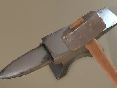 Anvil and Hammer Low-poly 3D model