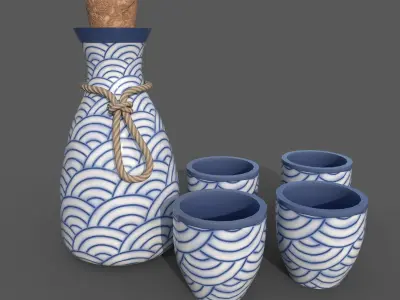 Sake Set Low-poly 3D model