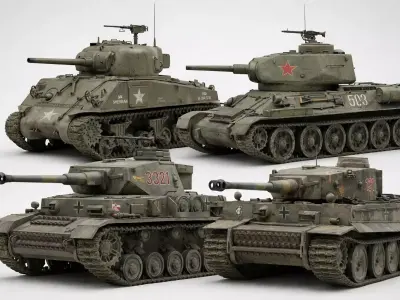 Tank WW2 Legendary T34 Panzer IV Tiger I M4 Sherman 3D Model Pack