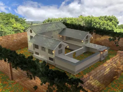 Chinese courtyard house 3D model 5