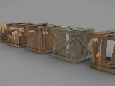 Damaged Crates  Low-poly 3D model