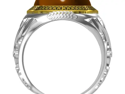 Antique Big Cabochon Engraving Designer Art Deco Ring 3D print model