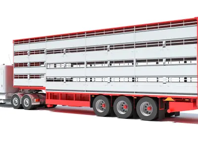 Animal Transporter Semi Truck and Trailer 3D model