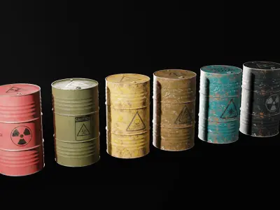 Collection Of Damaged Oil Barrels By Nikdox Low-poly 3D model