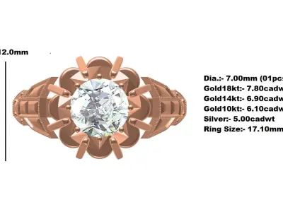 Single Round Stone Cocktail Ring 3D print model