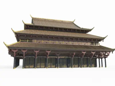 The Golden Luang Hall ancient Asian architecture 3D model