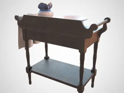 Washbasin old wooden table Low-poly 3D model
