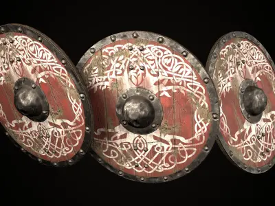 Viking axe and shield with Yggdrasil Low-poly 3D model