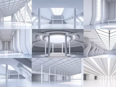 6 lowpoly interior space 3D Model Pack