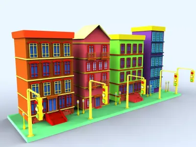 Colorfull cartoon building Free low-poly 3D model