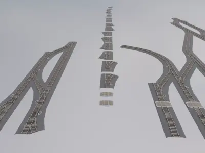Modular Rail Track and Signal Crossing Low-poly 3D model