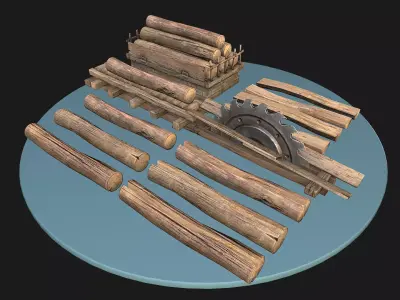 Sawmill Mechanism with Storage Low-poly 3D model