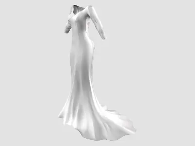 Wide Neck Sheer Back Bridal Gown White Dress Low-poly 3D model