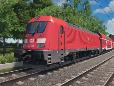 German Double Decker Train and Locomotive Low-poly 3D model