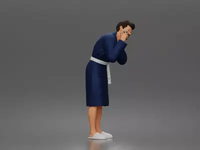 Morning routine man shaving calmly in bathrobe and cozy slippers 3D print model