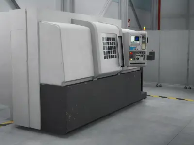 Industrial CNC Lathe Machine Low-poly 3D model