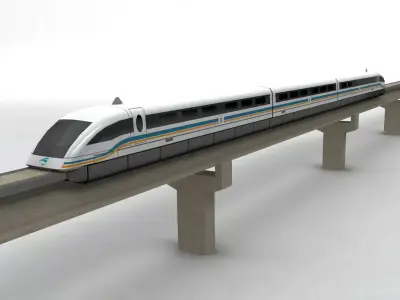 Transrapid Shanghai Train and Track  Low-poly 3D model