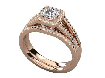Round Cut Solitaire Double Shank Wedding Ring 3D print model