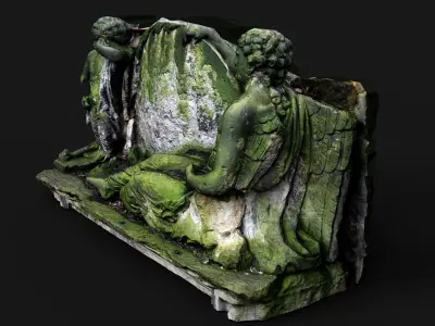 ancient mossy tombstone front part monument PBR photogrammetry Low-poly 3D model
