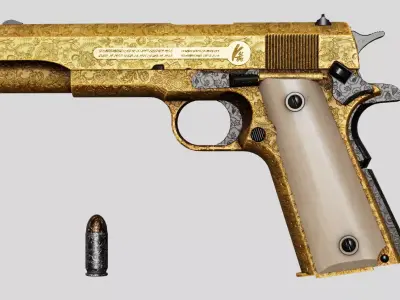 Colt M1911 Golden Carved Version Low-poly 3D model