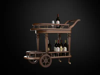 Wine trolley Low-poly 3D model