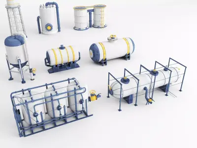 Industrial Storage Tanks and Silos Collection Low-poly 3D model