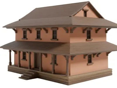 Traditional Asian Two Story Village House PBR Game Ready 3D Model