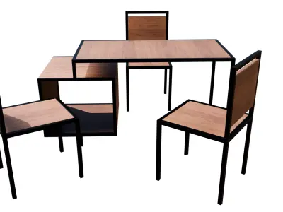 Industrial Style Desk Table 2 Chairs 3D Model with PBR Textures Low-poly 3D model