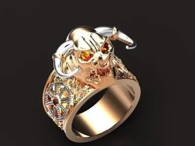  antique ring  mens Ring Minotaur with runes and diamonds 3D print model