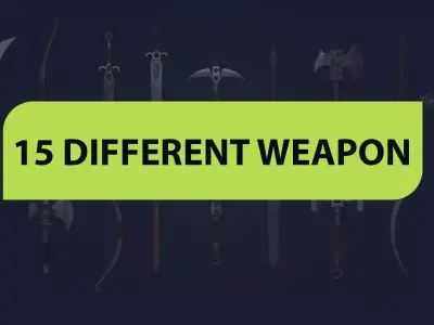 15 Diffrent types of weapons Low-poly 3D model