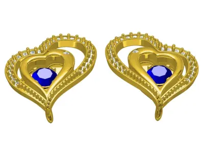 Antique Double Heart Diamond Earring 3D print model