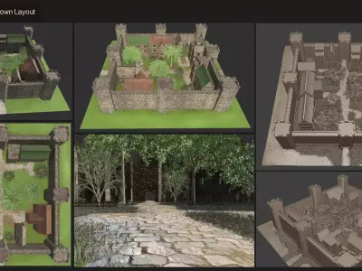 Medieval Castle And Town Layout 3D model