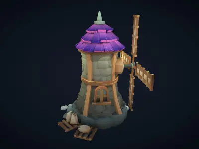 Stylized Poly Windmill Low-poly 3D model