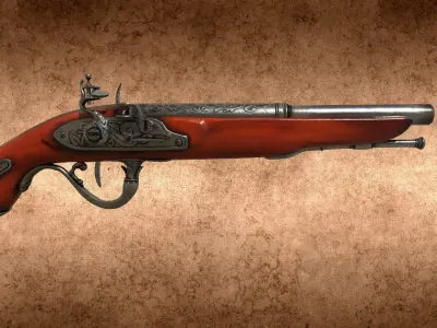 English 18th century flintlock pistol Low-poly 3D model