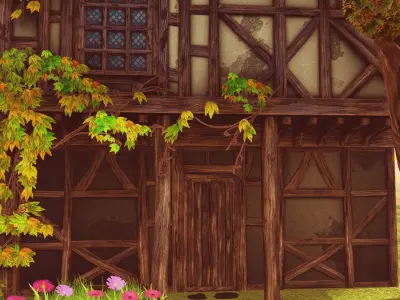 Stylized Medieval Town low-poly 3D scene Low-poly 3D model
